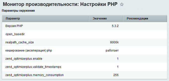 Монитор производительности: настройки PHP