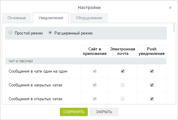 Расширенный режим