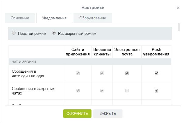 Расширенный режим