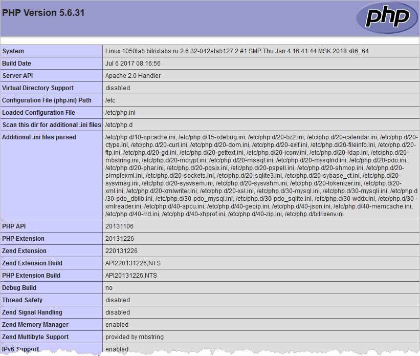 Page php 3. Получите информацию о настройках php с помощью команды phpinfo ( );.