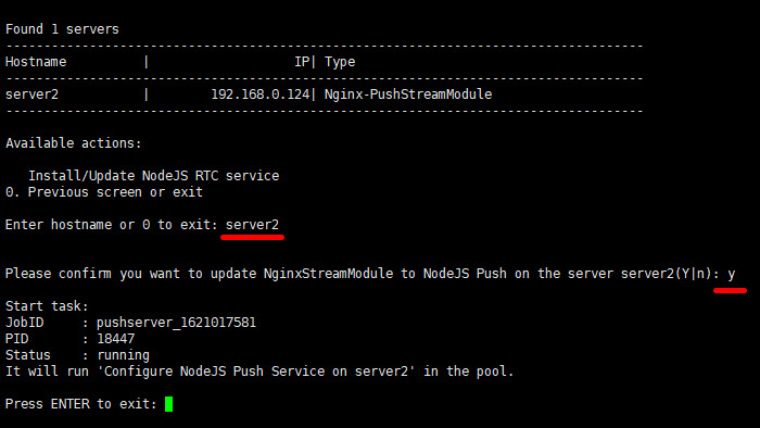 Install/Update NodeJS RTC service
